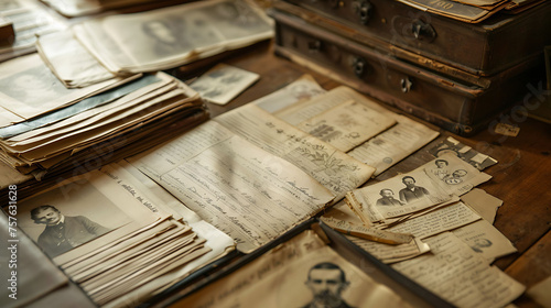 A Genealogist Researching historical records such as birth certificates, census data, and church archives to trace family lineages