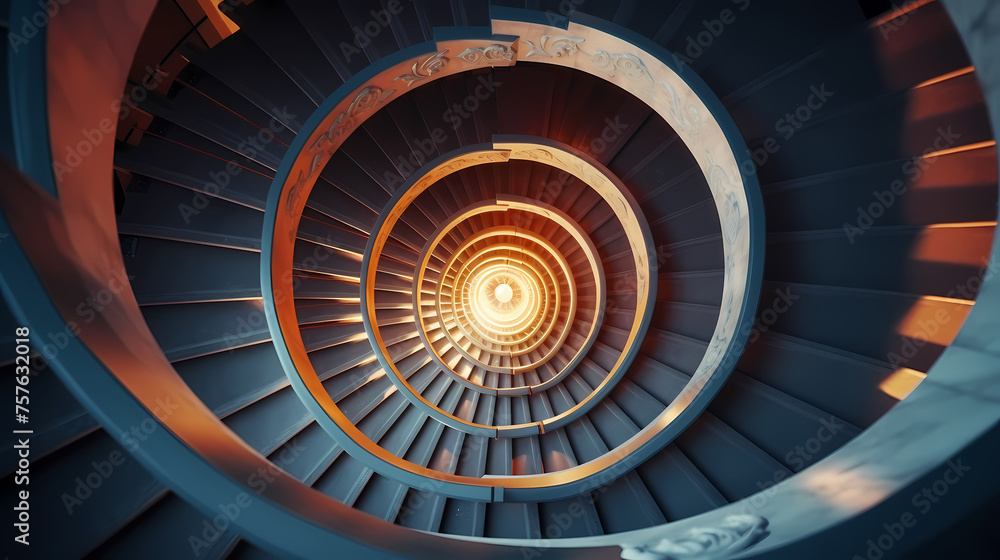 Fototapeta premium Spiral staircase in modern building, close-up view of spiral staircase