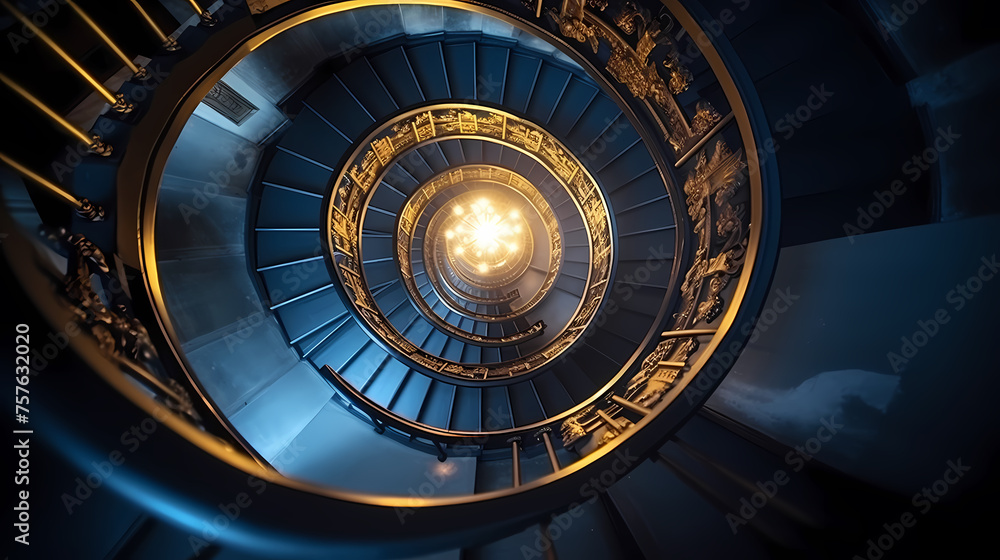 Spiral staircase in modern building, close-up view of spiral staircase