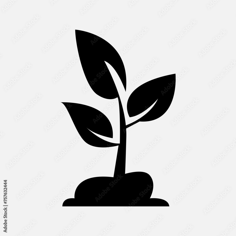 Vector silhouette of a tree, with three leaves growing abundantly Vector silhouette of a tree, with three leaves growing abundantly