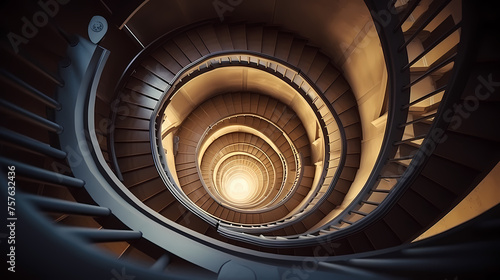 Top view of spiral staircase in building