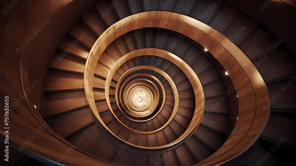 Fototapeta premium Top view of spiral staircase in building