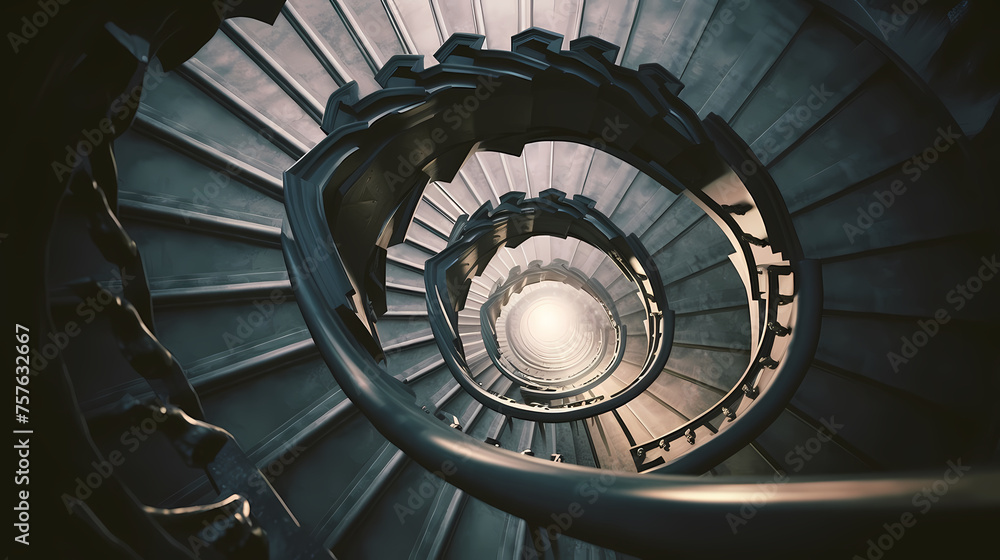 Obraz premium Top view of spiral staircase in building