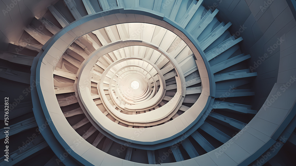 Fototapeta premium Top view of spiral staircase in building