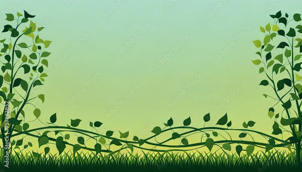Simple, illustrated green vines framing an open landscape. Simple, illustrated green vines framing an open landscape.