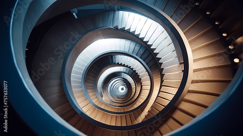 Top view of spiral staircase in building