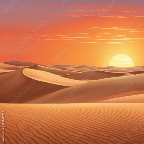 PrintSunset in the desert between sand dunes