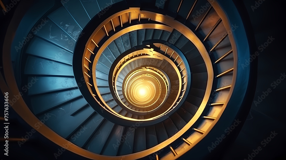 Fototapeta premium Top view of spiral staircase in building