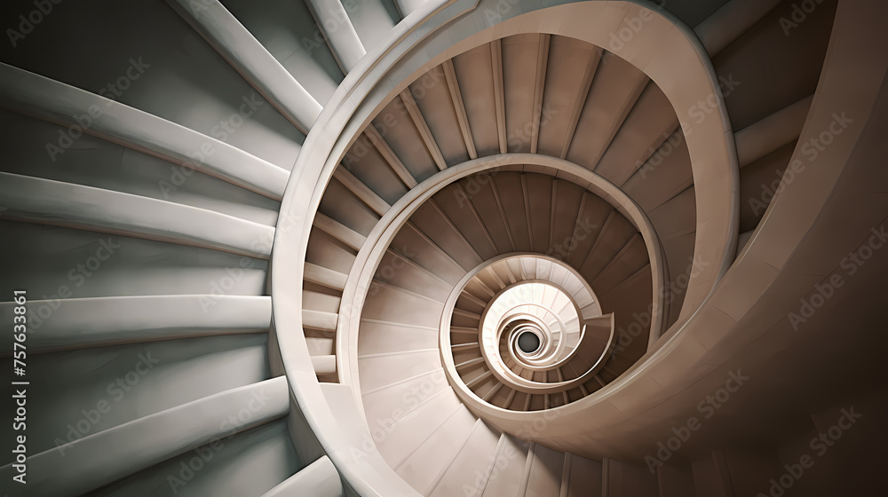 Fototapeta premium Top view of spiral staircase in building