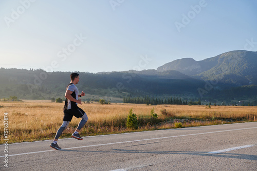 Determined Stride: Athletic Man Embarks on Marathon Preparation with Resolve.