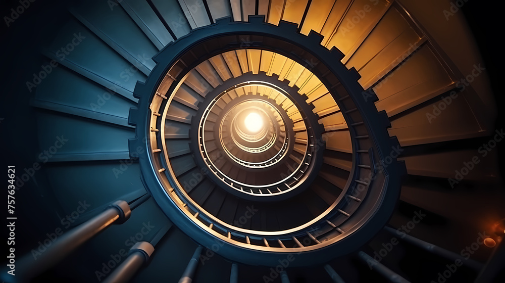 Fototapeta premium Abstract view of spiral staircase leading to unknown building height