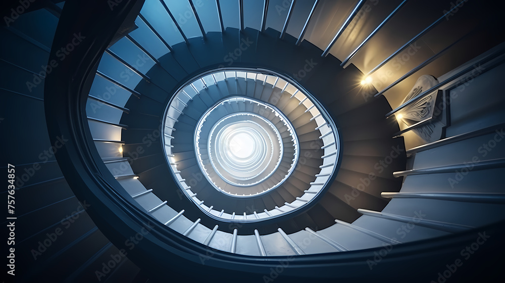Fototapeta premium Abstract view of spiral staircase leading to unknown building height