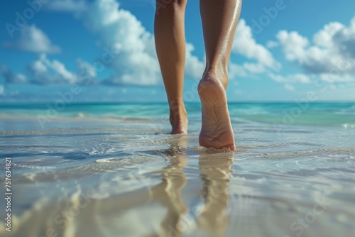 A woman's feet are in the water