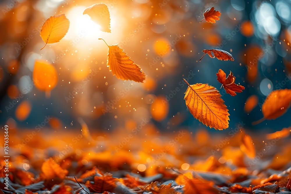 Autumn leaves falling in a lively close-up against a vivid backdrop of the setting sun. Autumn leaves on the sun and hazy trees. The beauty of autumn. Autumnal backdrop: A Beautiful Scenery Autumn leaves falling in a lively close-up against a vivid backdrop of the setting sun. Autumn leaves on the sun and hazy trees. The beauty of autumn. Autumnal backdrop: A Beautiful Scenery