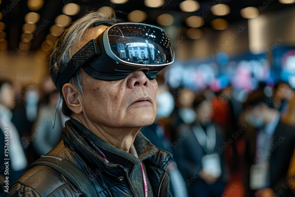 Presentation using virtual reality glasses. Background with selective focus and copy space Presentation using virtual reality glasses. Background with selective focus and copy space