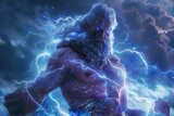 A man with long hair and a beard stands in front of a storm with lightning bolts