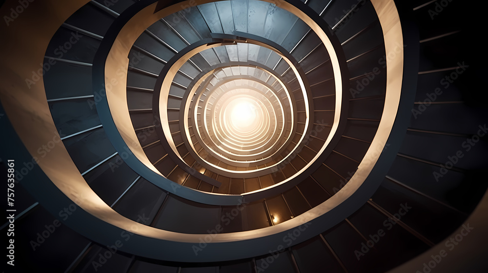 Fototapeta premium Abstract view of spiral staircase leading to unknown building height