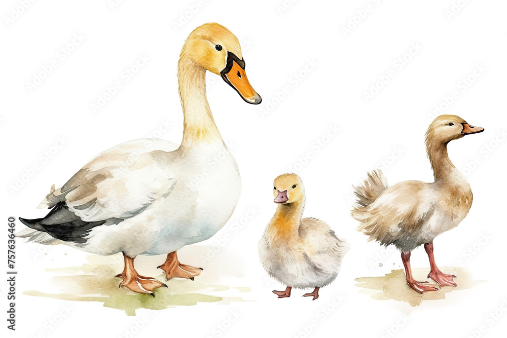 goose pet farm birds swan Watercolor Cute duckling domestic goose pet farm birds swan Watercolor Cute duckling domestic