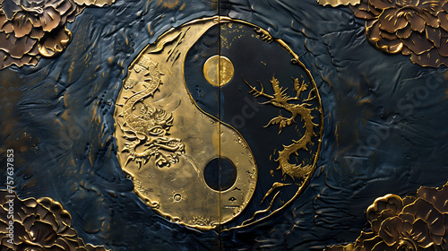 Adorning the cover of a leather-bound journal, the yin and yang symbol is intricately embossed in gold leaf