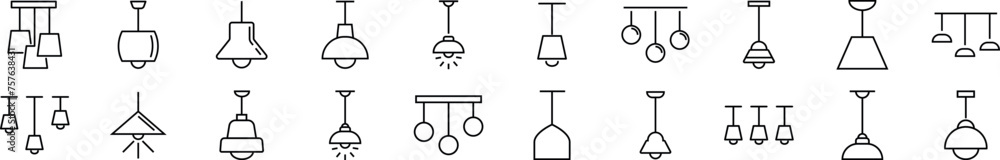 Collection of outline symbol of chandelier. Editable stroke. Simple linear illustration for stores, shops, banners, design - obrazy, fototapety, plakaty 