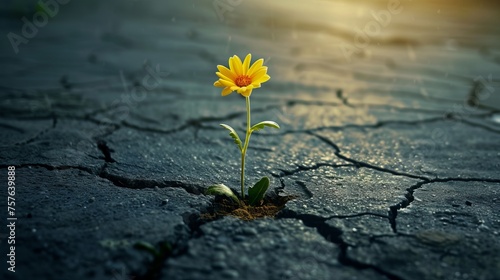 Resilient Flower Growing Through Cracked Pavement