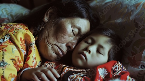 Indigenous Mother Using Traditional Healing Methods for Sick Child photo