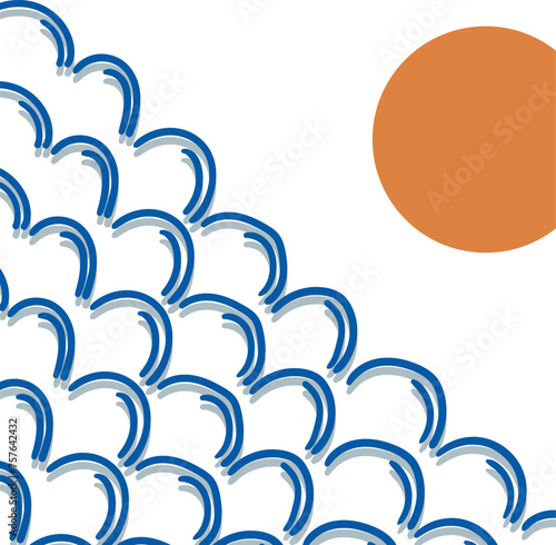 A diagonal part of the canvas is occupied by cartoon clouds. The sun hangs above.