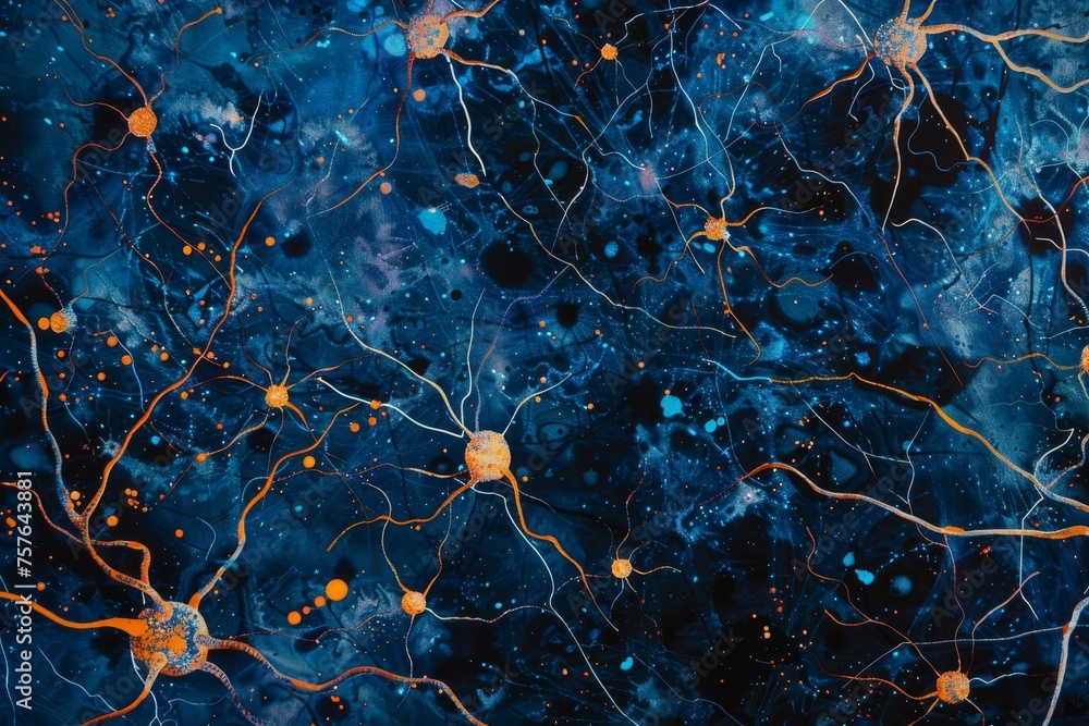 Abstract neurology medical background with human brain neurons. - obrazy, fototapety, plakaty 