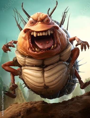 cockroach, cartoon character, cute cartoon cockroach, monster with wings and teeth, postcard, insect, mosquito repellent