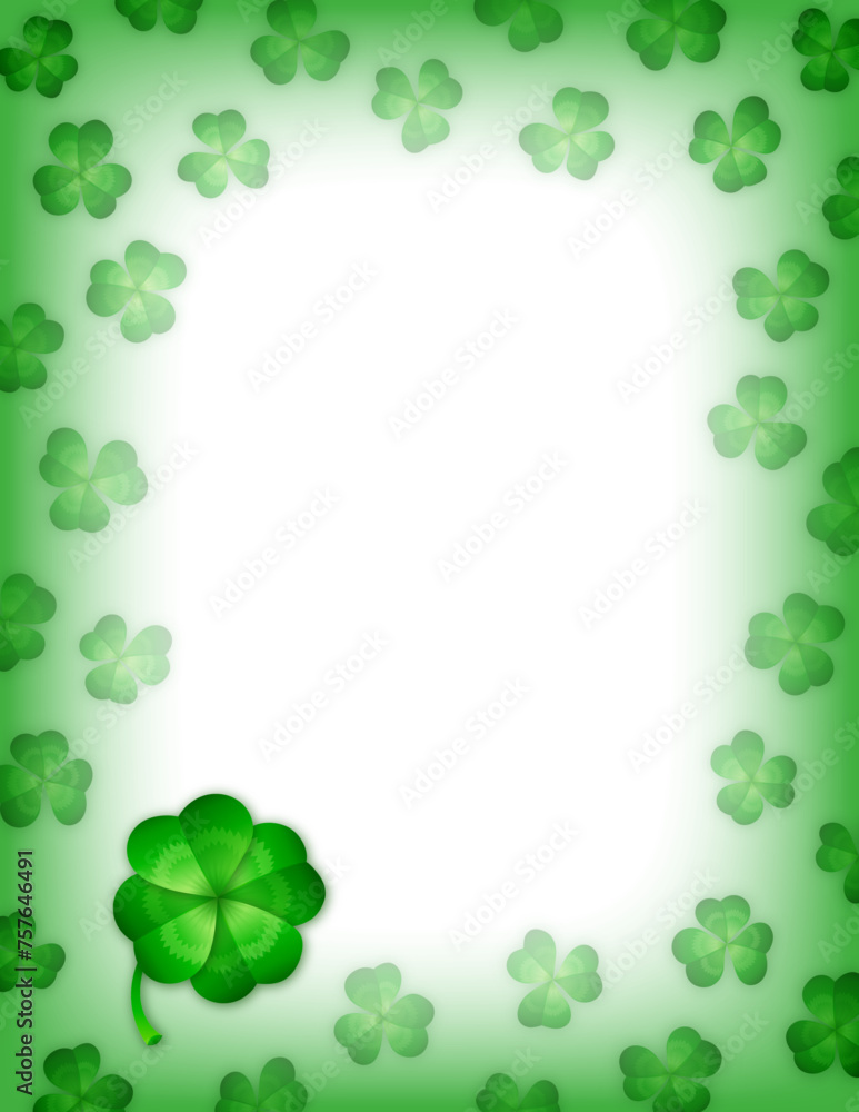 Saint Patrick's Day Clover Vector Background, 11 x 8.5 inch Portrait, Gradients, Green and Transparent Background, Detailed, Realistic, Text Backdrop, Holiday Themed Saint Patrick's Day Clover Vector Background, 11 x 8.5 inch Portrait, Gradients, Green and Transparent Background, Detailed, Realistic, Text Backdrop, Holiday Themed