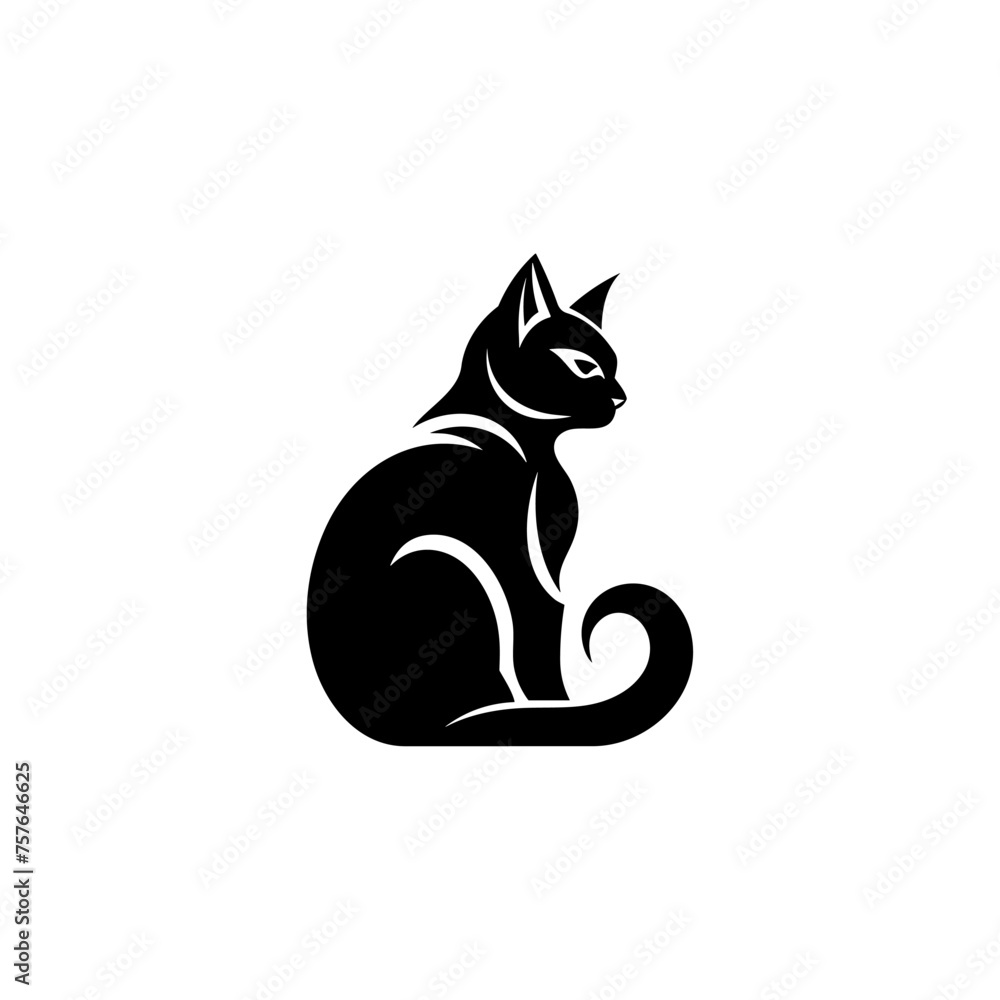 graphic design , cat inspired logo , incorporating American Shorthair Cat, silhouette , solid black , isolated on a white background graphic design , cat inspired logo , incorporating American Shorthair Cat, silhouette , solid black , isolated on a white background