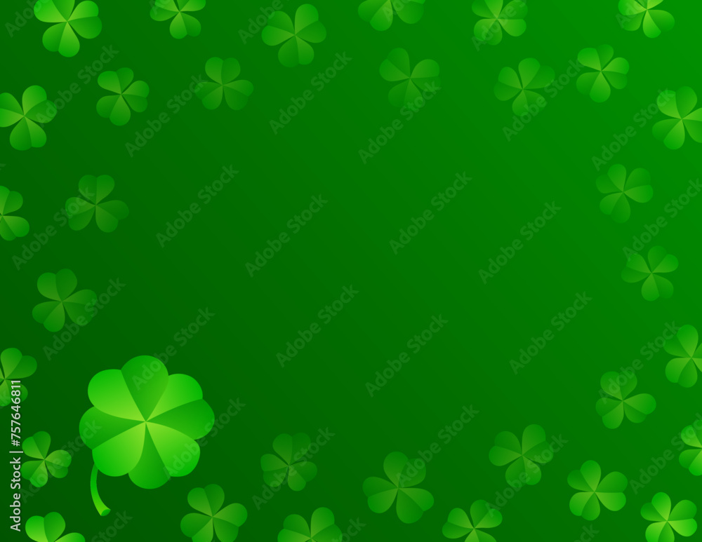Saint Patrick's Day Clover Vector Background, 8.5 x 11 inch Landscape, Gradients, Green, Flat Style, Text Backdrop, Holiday Themed Saint Patrick's Day Clover Vector Background, 8.5 x 11 inch Landscape, Gradients, Green, Flat Style, Text Backdrop, Holiday Themed