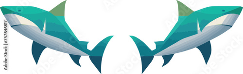 Great Shark Set Close up Shot. Ocean shark bottom view from below. Open toothy dangerous mouth with many teeth. Vector flat or cartoon illustration 