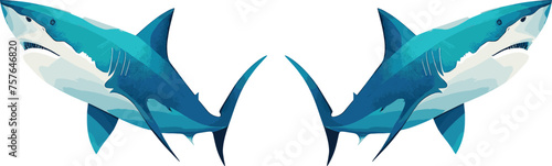 Great Shark Set Close up Shot. Ocean shark bottom view from below. Open toothy dangerous mouth with many teeth. Vector flat or cartoon illustration 