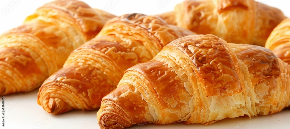 Delicious closeup of freshly baked french croissant   tempting view of flaky croissant on display