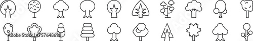 Pack of line icons of various trees. Editable stroke. Simple outline sign for web sites, newspapers, articles book