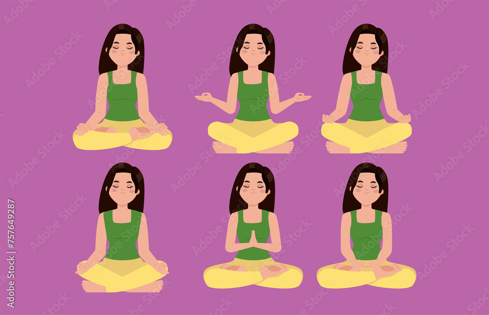 Flat people meditating illustration, yoga Flat people meditating illustration, yoga