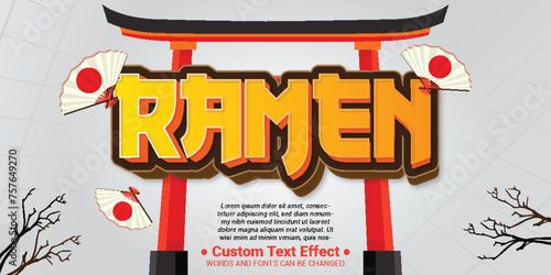 Free vector japan food text effect, editable asia and temple text style
