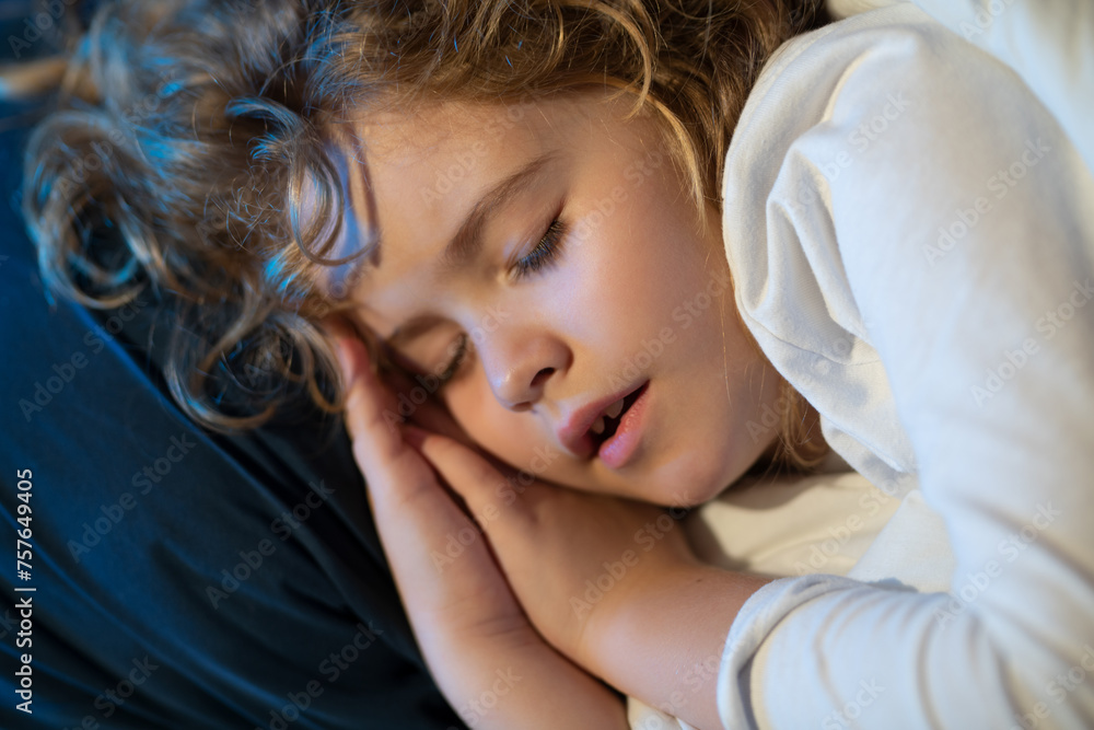Night sleep. Cute kid sleeps in bed. Sleeping child. Night sleep. Cute kid sleeps in bed. Sleeping child.