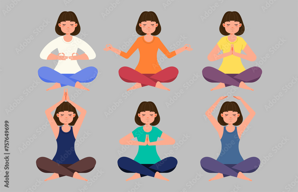 Flat people meditating illustration, yoga Flat people meditating illustration, yoga