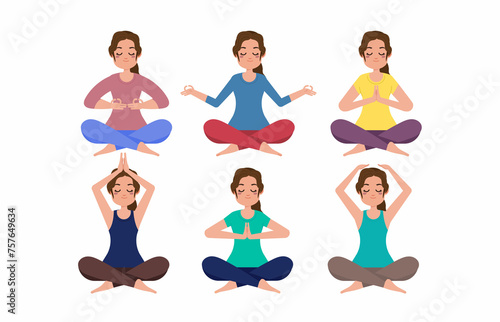 Flat people meditating illustration, yoga 