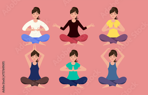 Flat people meditating illustration, yoga 