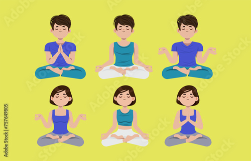 Flat people meditating illustration, yoga