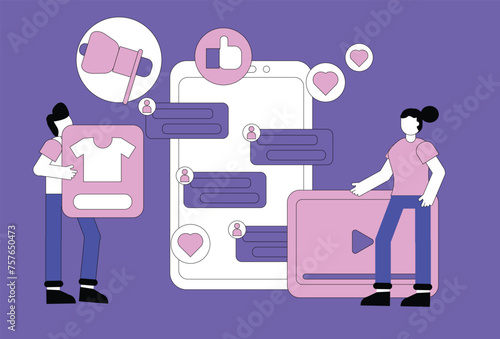 Vector illustration of the concept of social media marketing and digital marketing