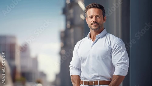 Handsome muscular young man looking at camera, handsome businessman photo