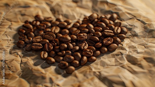 A minimalist composition of coffee beans forming a heart shape on a soft brown surface