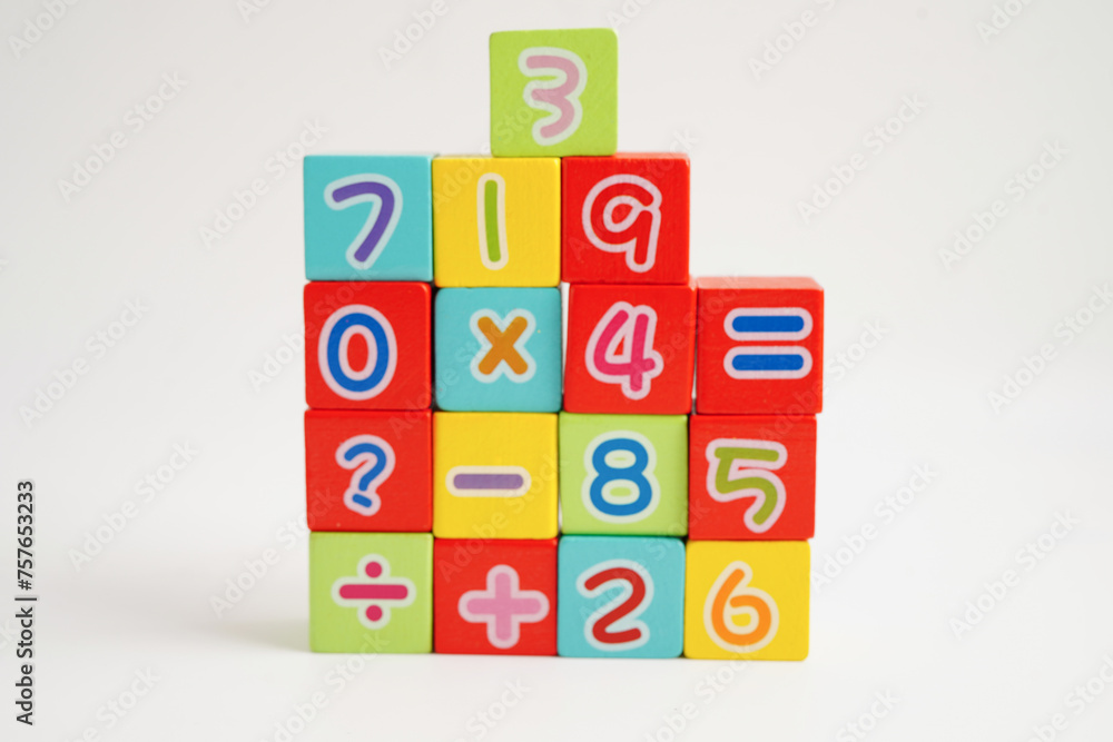 Number wood block cubes for learning Mathematic, education math concept. Number wood block cubes for learning Mathematic, education math concept.