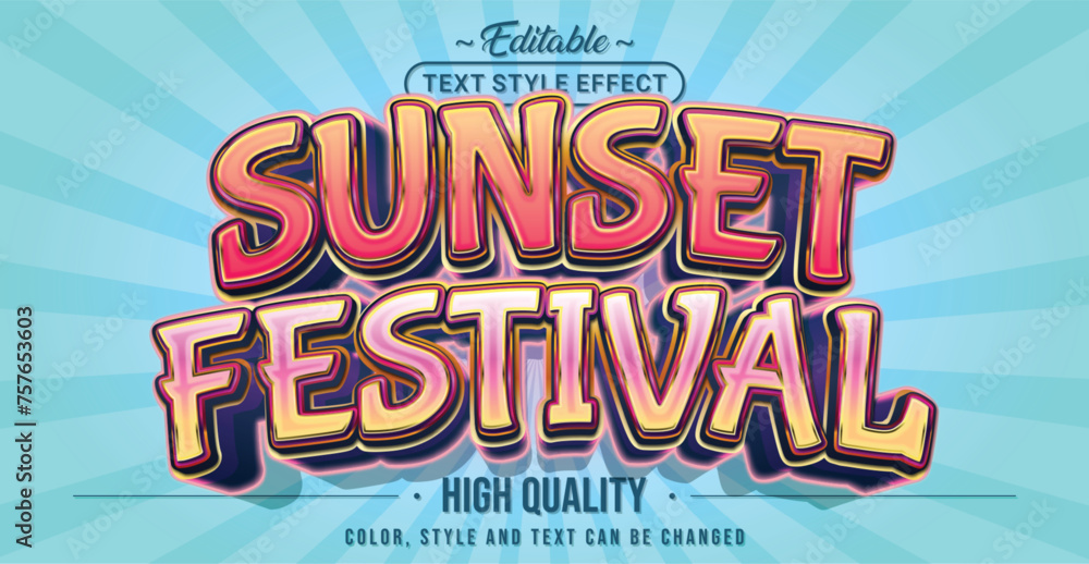 Obraz premium Editable text style effect - Sunset Festival text style theme.
