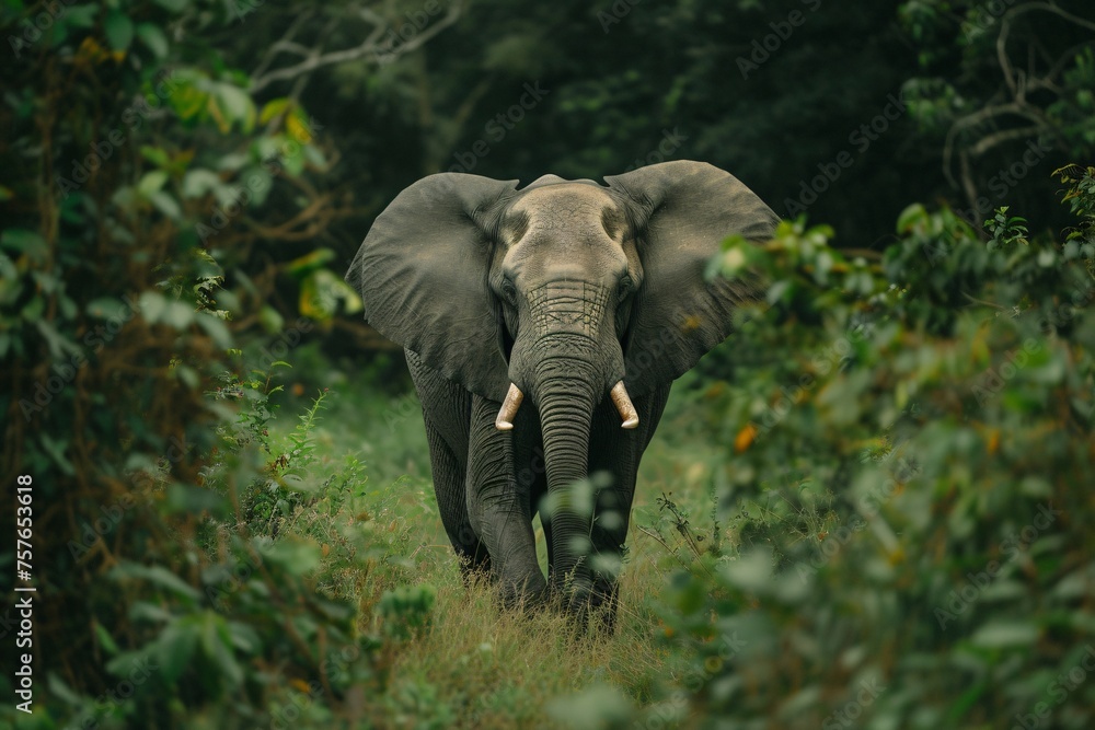 An elephant walking alone in the forest.