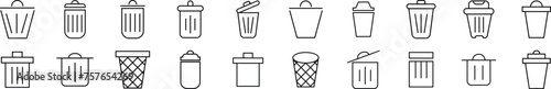 Set of line icons of trash can. Editable stroke. Simple outline sign for web sites, newspapers, articles book photo